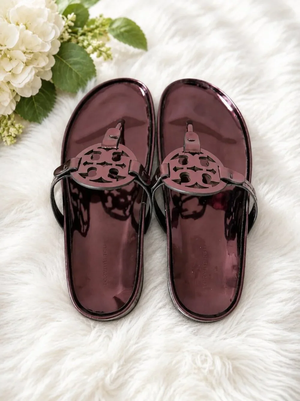 NEW Tory Burch Miller Cloud Sandals Metallic Merlot